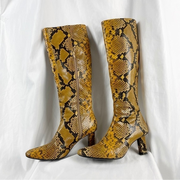 Staud Benny Snake Effect Leather Knee High Tall Boots Gold Tan EU 37 Casual - Picture 5 of 11